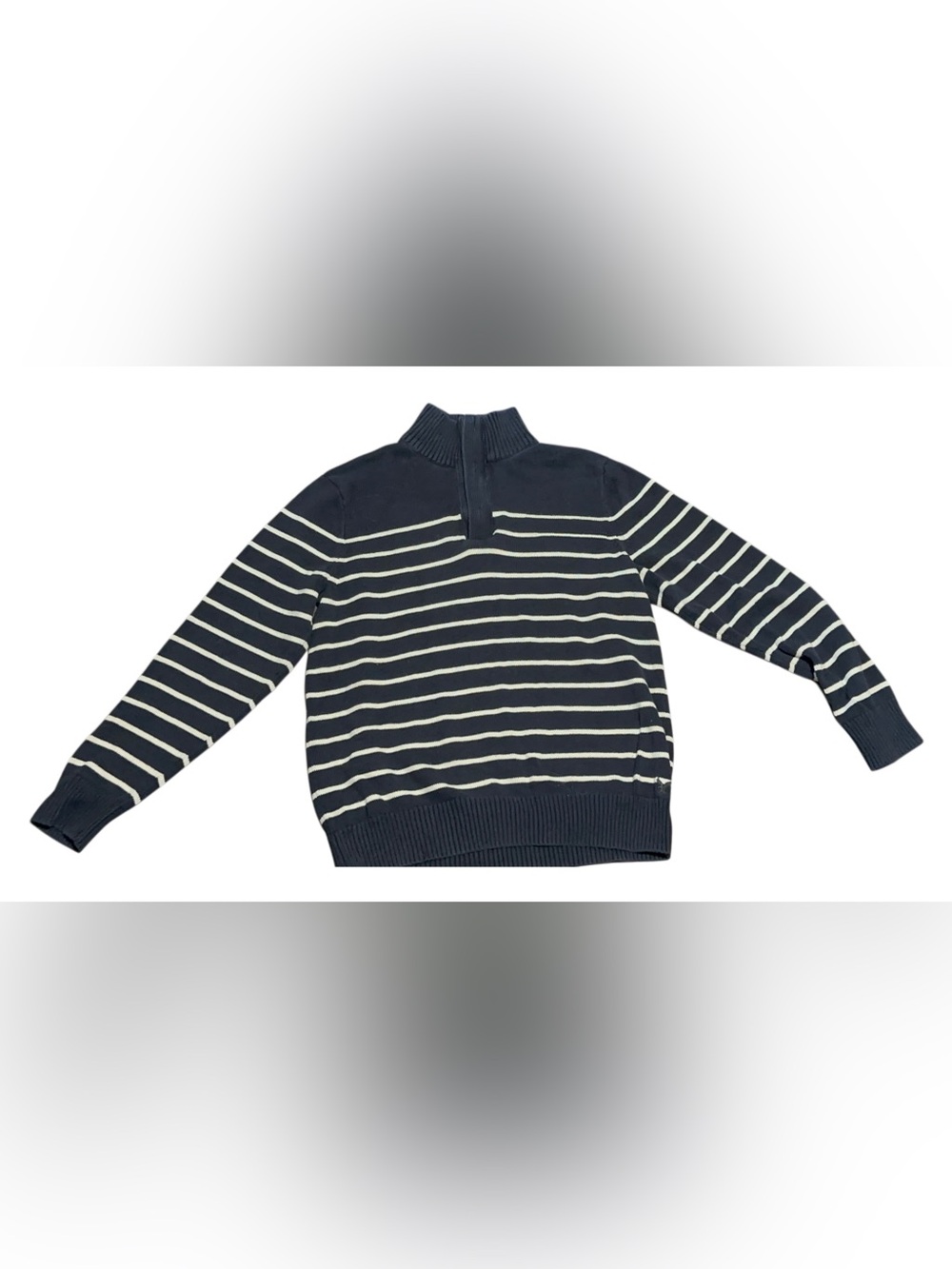 American Eagle Outfitters Navy and White Striped Quarter-Zip Sweater